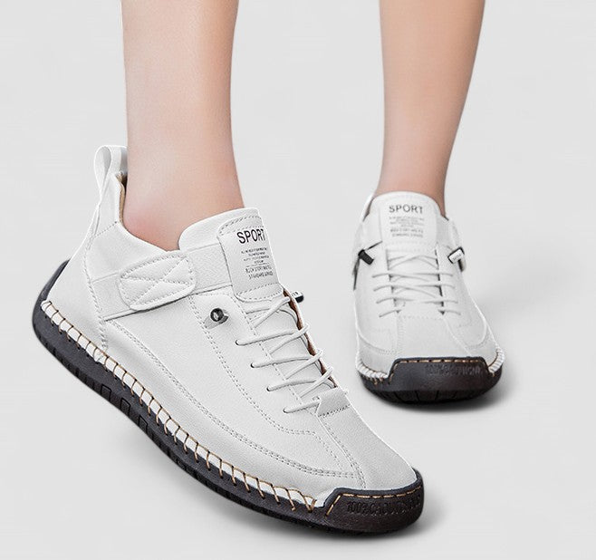 Damskie sneakersy skórzane z rzepem i sznurówkami