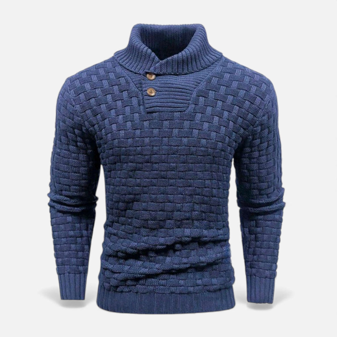 Valmonti | Męski sweter z golfem i guzikami – Slim Knit Sweater