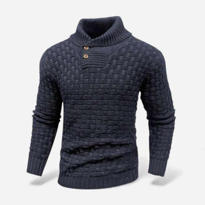 Valmonti | Męski sweter z golfem i guzikami – Slim Knit Sweater