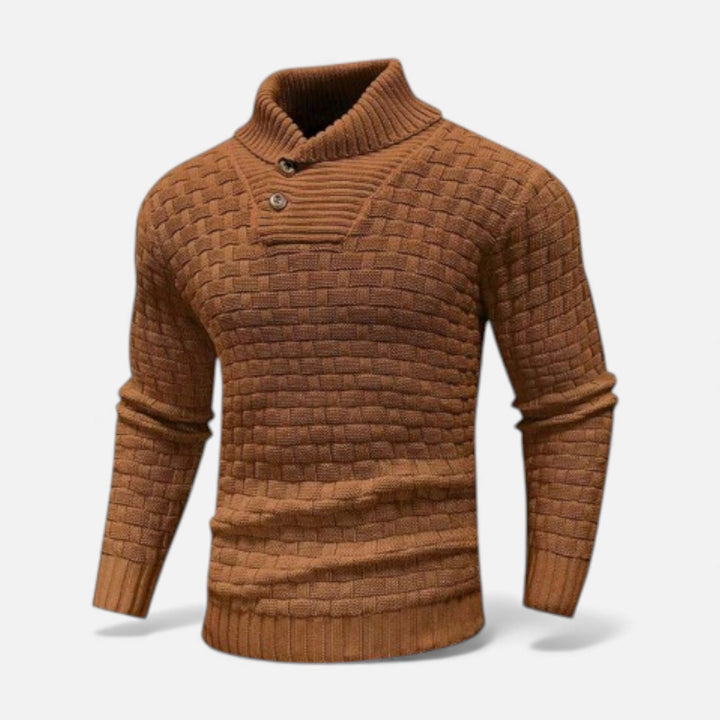 Valmonti | Męski sweter z golfem i guzikami – Slim Knit Sweater