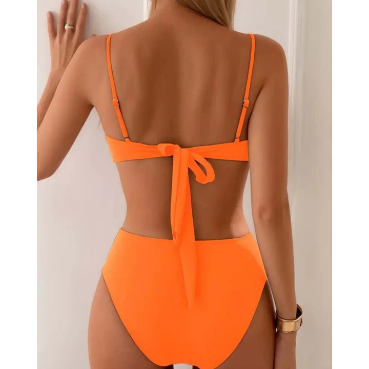 Kobiece Bikini Bandeau z Marszczeniem – Dwuczęściowy Strój Kąpielowy z Wysokim Stanem na Plażę i Basen