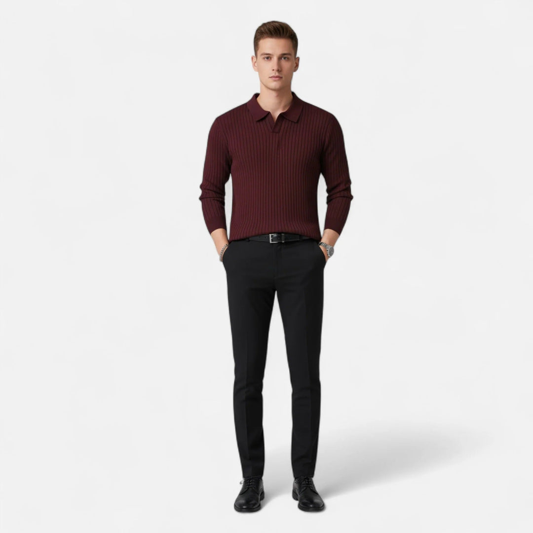 Męska Długa Koszulka Polo z Żebrowanym Wzorem – Elegancki Górny Element do Smart Casual