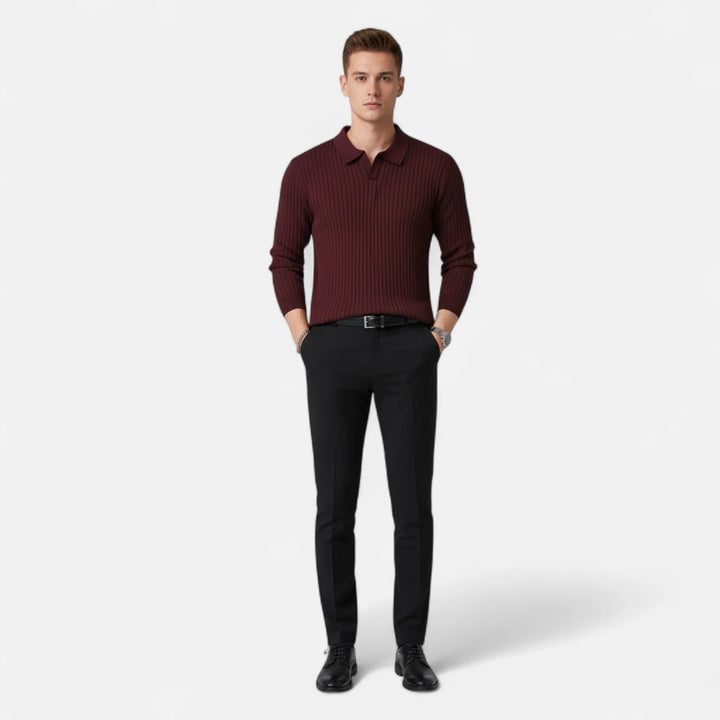 Męska Długa Koszulka Polo z Żebrowanym Wzorem – Elegancki Górny Element do Smart Casual