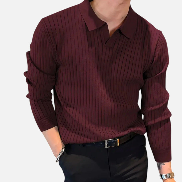 Męska Długa Koszulka Polo z Żebrowanym Wzorem – Elegancki Górny Element do Smart Casual