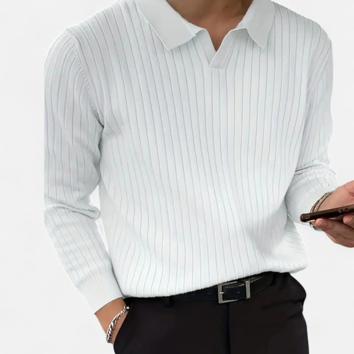 Męska Długa Koszulka Polo z Żebrowanym Wzorem – Elegancki Górny Element do Smart Casual