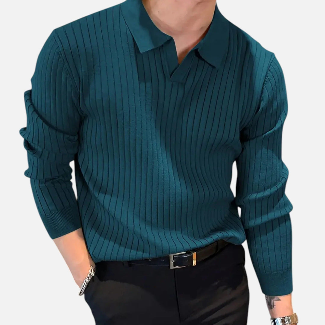 Męska Długa Koszulka Polo z Żebrowanym Wzorem – Elegancki Górny Element do Smart Casual