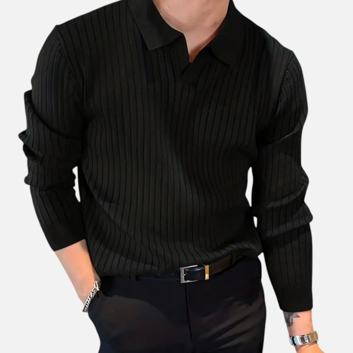 Męska Długa Koszulka Polo z Żebrowanym Wzorem – Elegancki Górny Element do Smart Casual