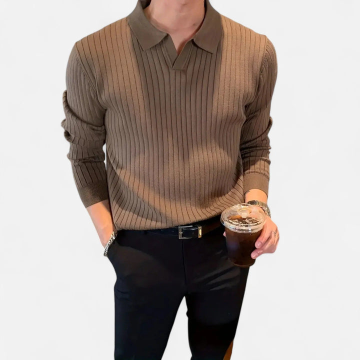 Męska Długa Koszulka Polo z Żebrowanym Wzorem – Elegancki Górny Element do Smart Casual