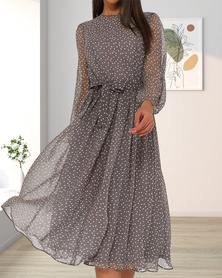 Długa sukienka w groszki dla kobiet, luźna, do kolan, w kształcie litery A, elegancka, casualowa, codzienna