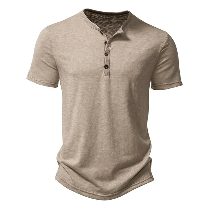 Męska koszulka T-shirt z dekoltem Henley, z guzikiem, casualowa, slim fit, wygodna, na co dzień, krótki rękaw