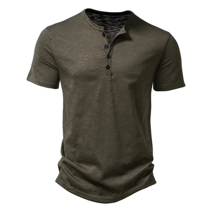 Męska koszulka T-shirt z dekoltem Henley, z guzikiem, casualowa, slim fit, wygodna, na co dzień, krótki rękaw