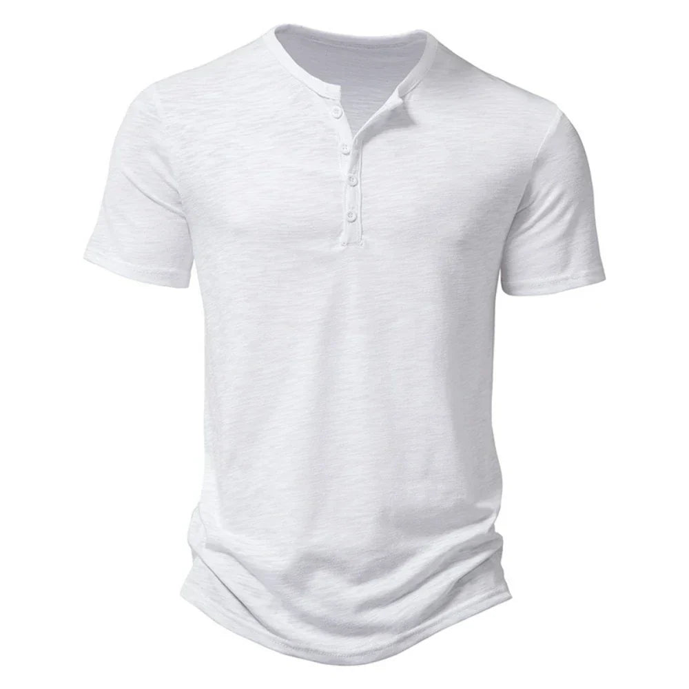 Męska koszulka T-shirt z dekoltem Henley, z guzikiem, casualowa, slim fit, wygodna, na co dzień, krótki rękaw