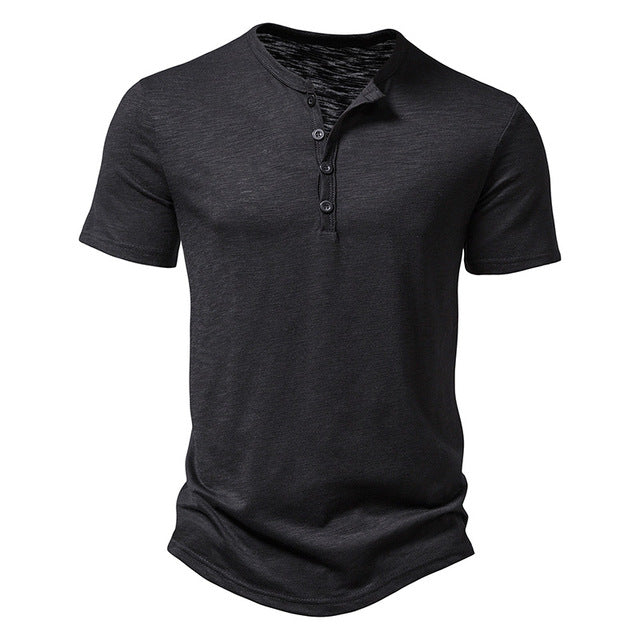 Męska koszulka T-shirt z dekoltem Henley, z guzikiem, casualowa, slim fit, wygodna, na co dzień, krótki rękaw