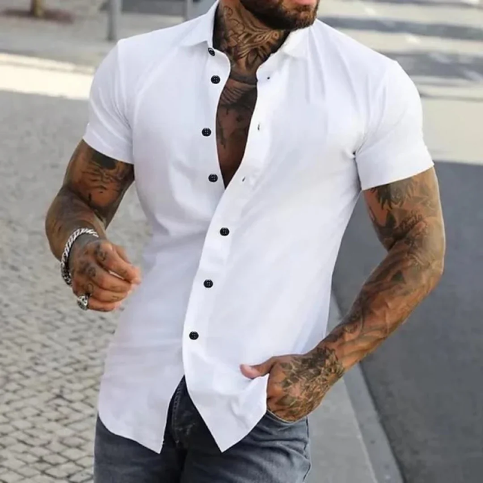 Męska koszula slim fit z krótkim rękawem – elegancka letnia koszula na co dzień