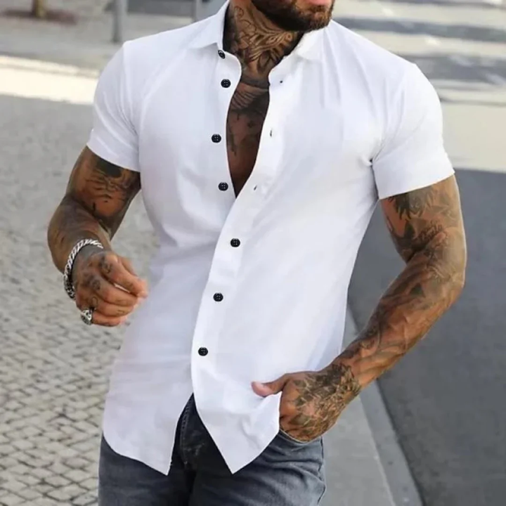 Męska koszula slim fit z krótkim rękawem – elegancka letnia koszula na co dzień