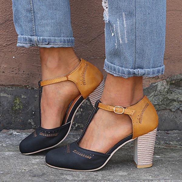 Damskie Vintage T-Strap Szpilki – Buty na Słupku do Biura i Wydarzeń