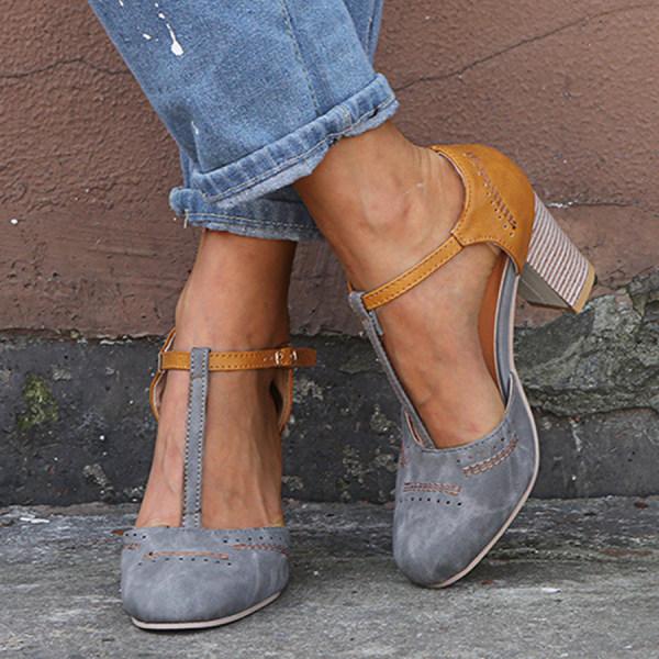 Damskie Vintage T-Strap Szpilki – Buty na Słupku do Biura i Wydarzeń