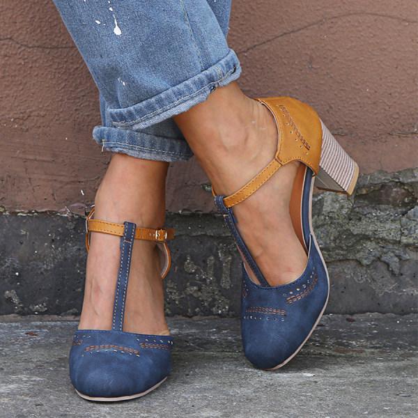 Damskie Vintage T-Strap Szpilki – Buty na Słupku do Biura i Wydarzeń