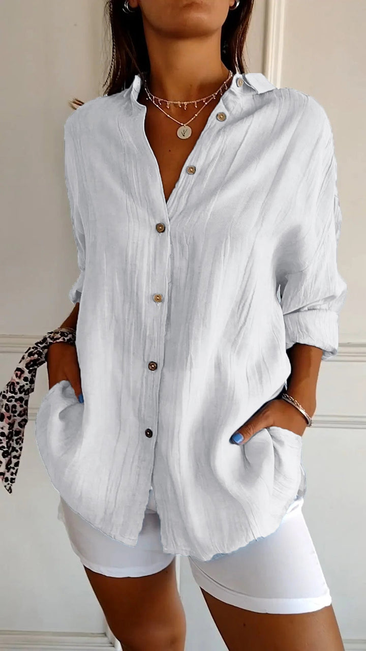 Kobieta Oversized Koszula z Guzikami z Lnu w Stylu Casual