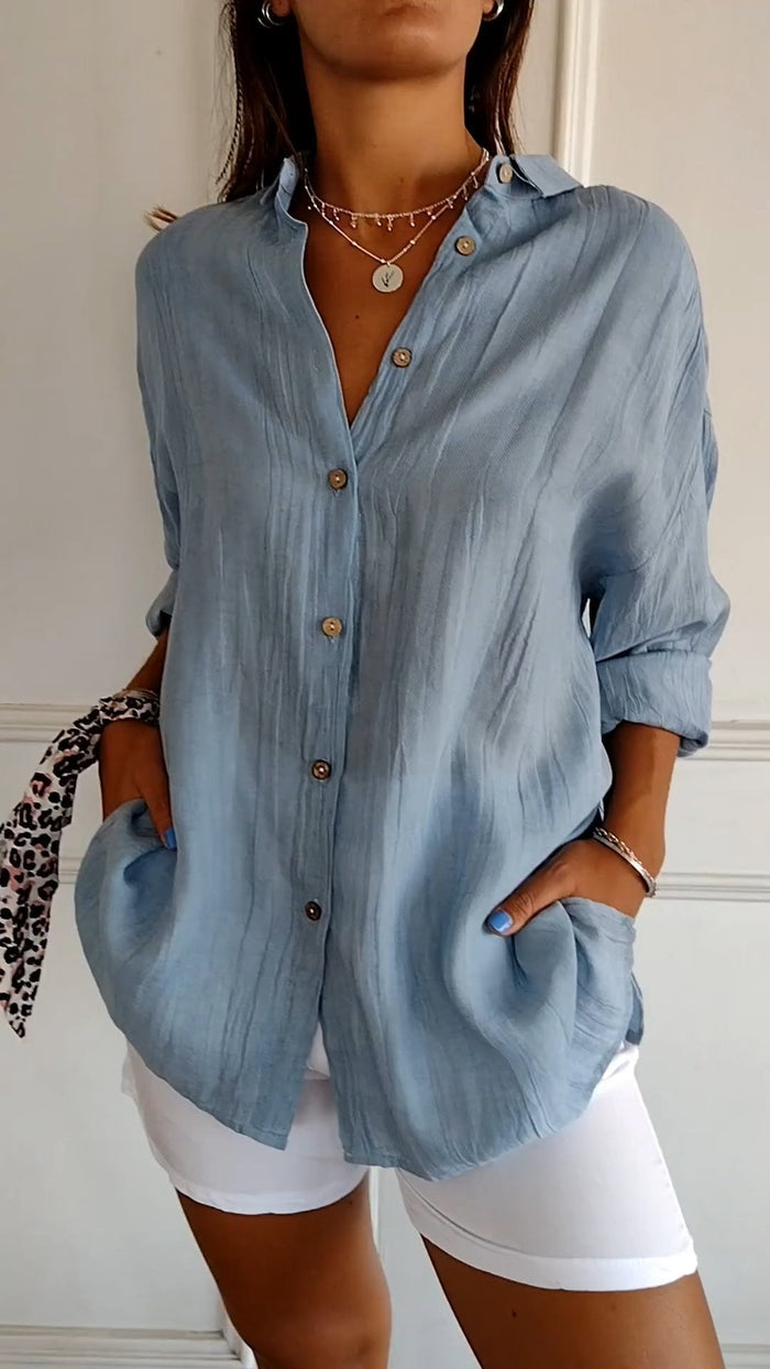 Kobieta Oversized Koszula z Guzikami z Lnu w Stylu Casual