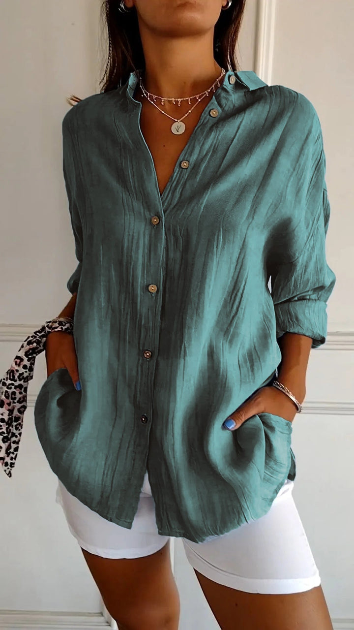 Kobieta Oversized Koszula z Guzikami z Lnu w Stylu Casual