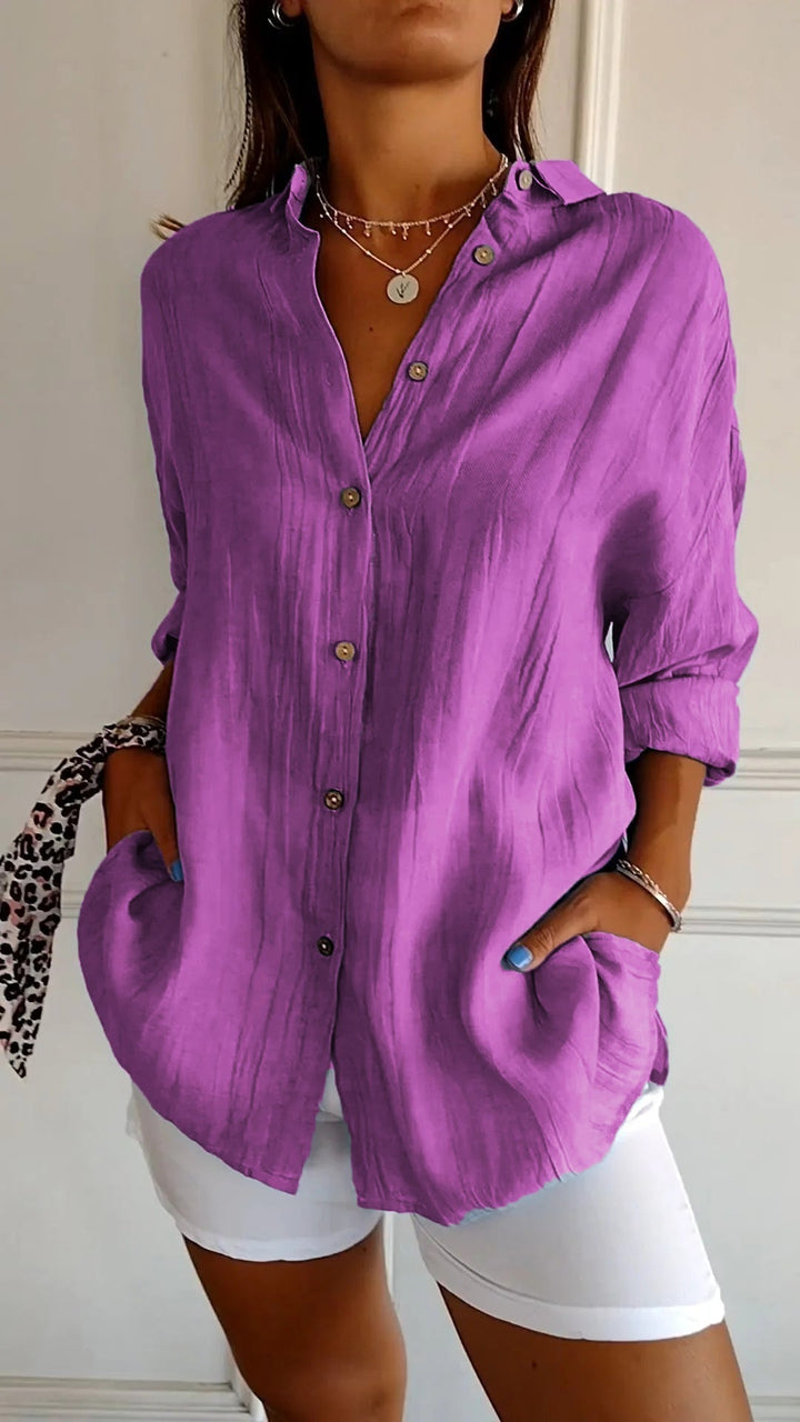 Kobieta Oversized Koszula z Guzikami z Lnu w Stylu Casual