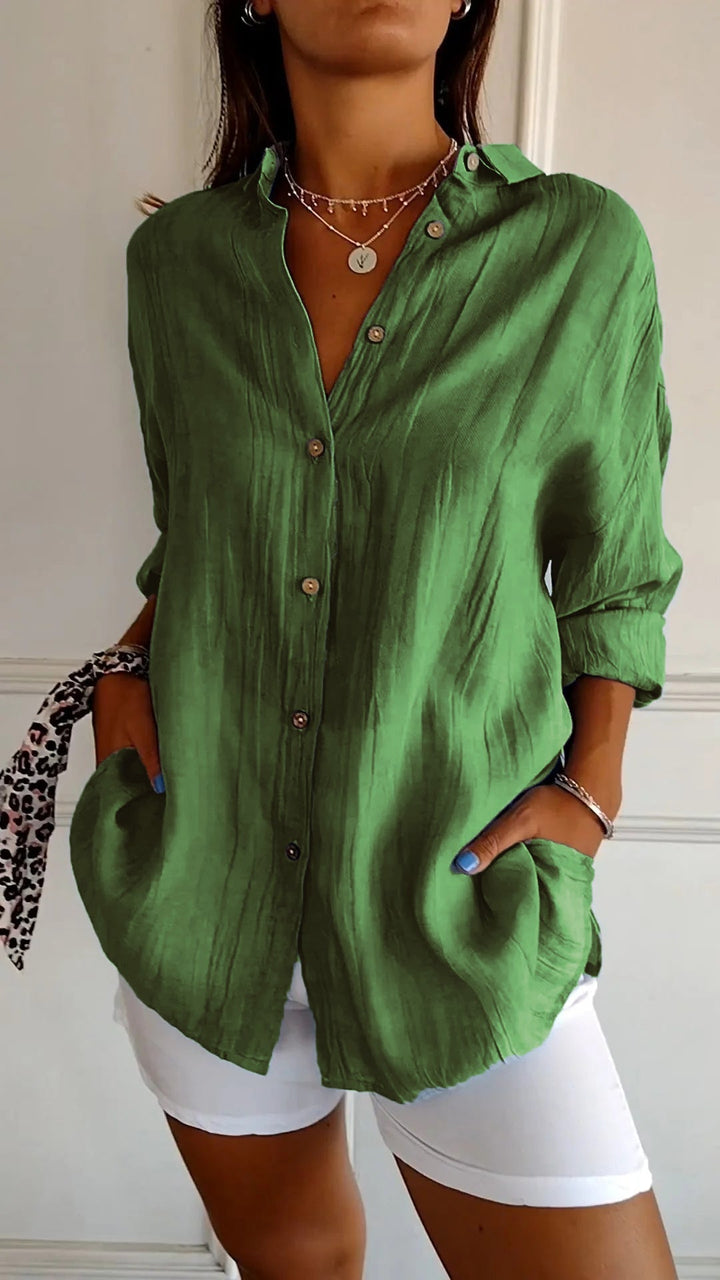 Kobieta Oversized Koszula z Guzikami z Lnu w Stylu Casual