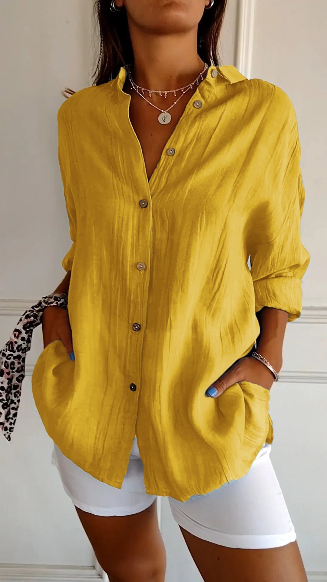 Kobieta Oversized Koszula z Guzikami z Lnu w Stylu Casual