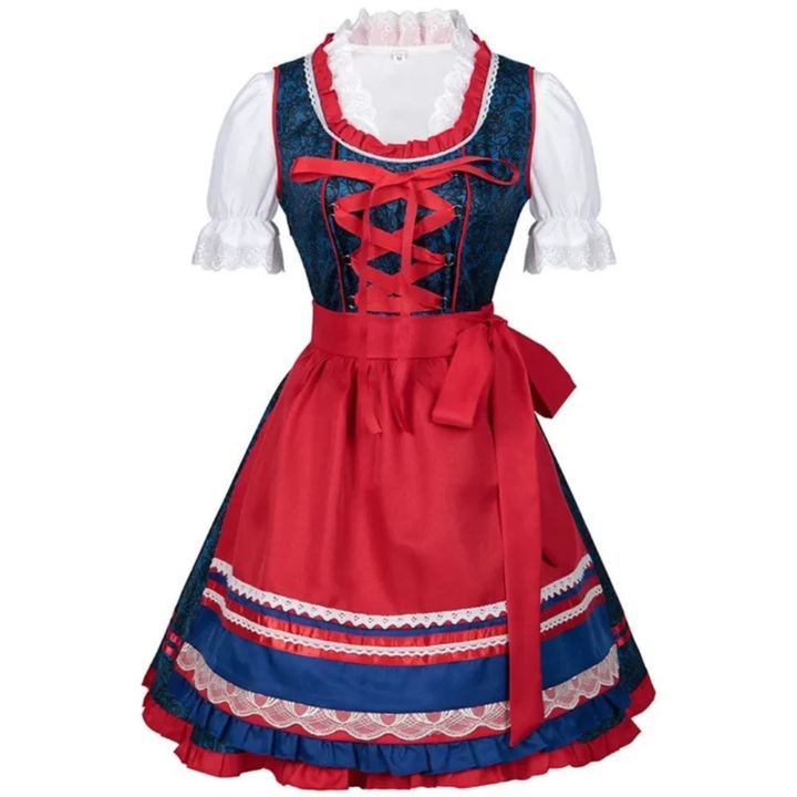 Kobieca Tradycyjna Sukienka Festiwalowa Dirndl – Sukienka z Rękawem Wstążkowym i Warstwową Fartuszkową Spódnicą