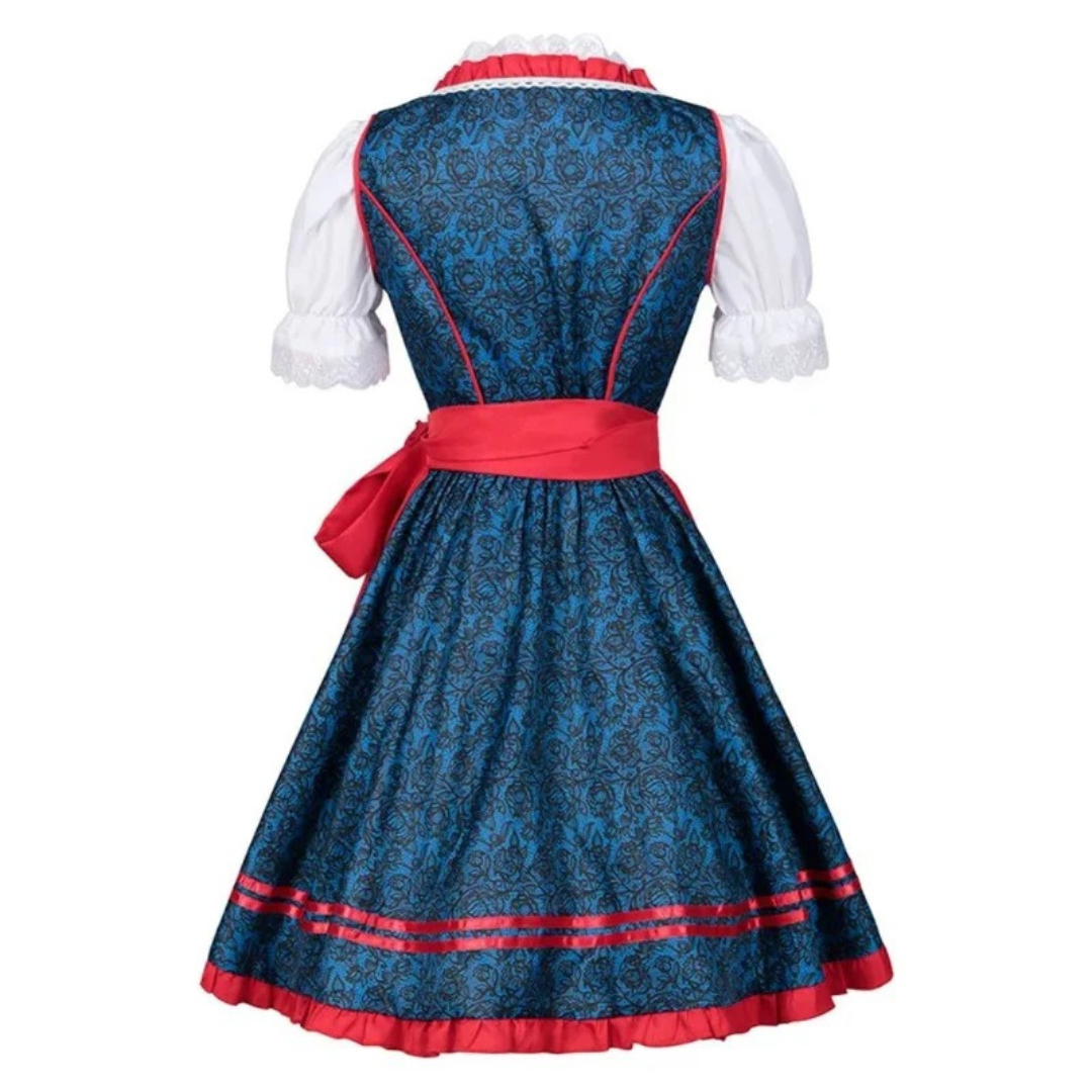 Kobieca Tradycyjna Sukienka Festiwalowa Dirndl – Sukienka z Rękawem Wstążkowym i Warstwową Fartuszkową Spódnicą