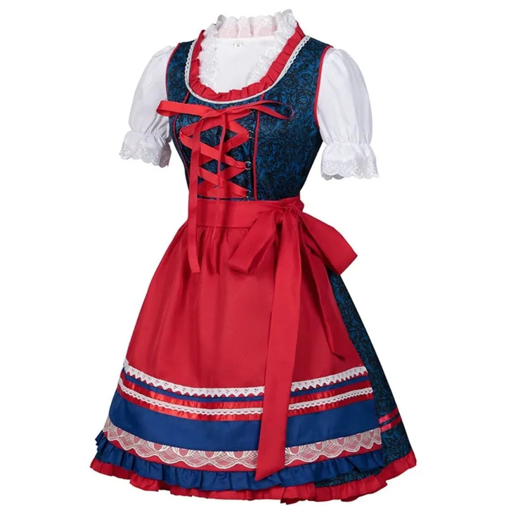Kobieca Tradycyjna Sukienka Festiwalowa Dirndl – Sukienka z Rękawem Wstążkowym i Warstwową Fartuszkową Spódnicą