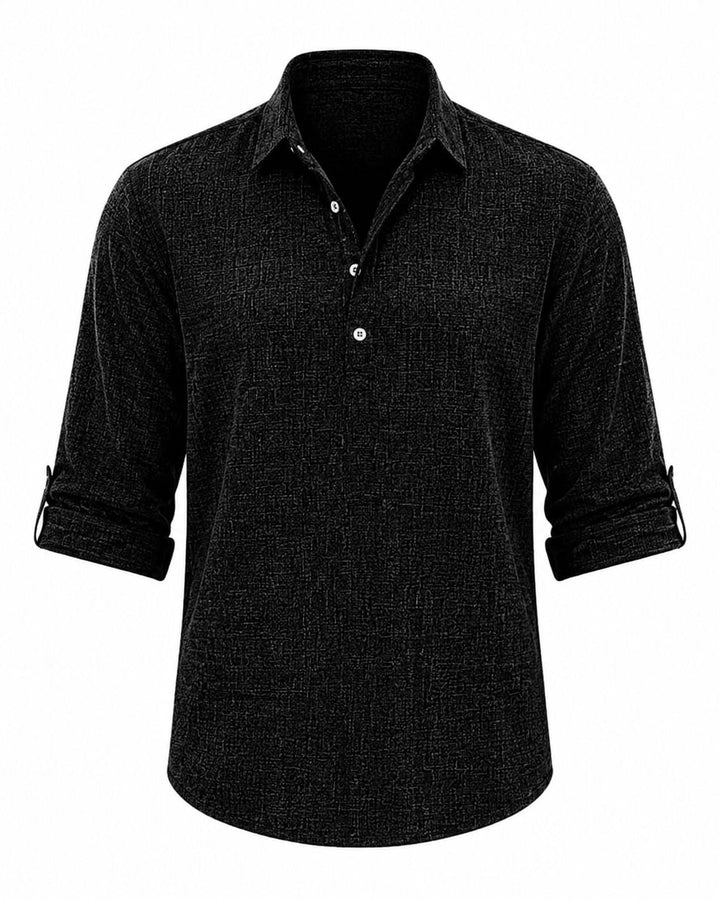 Męska bawełniana koszula popover – Oddychająca bluzka z podwiniętymi rękawami na smart casual