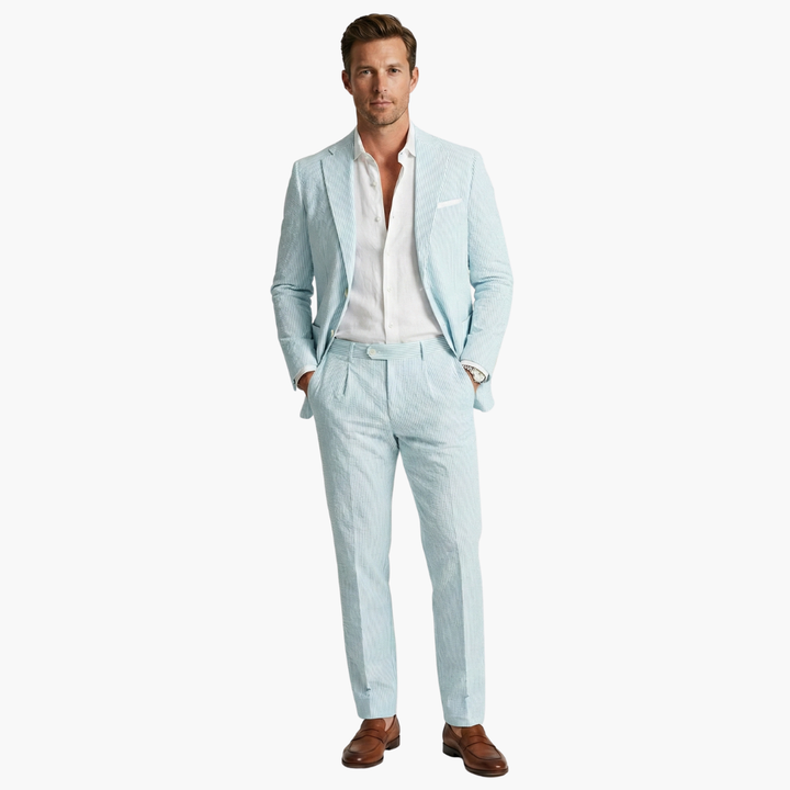 Męski garnitur w paski slim fit w dwóch częściach