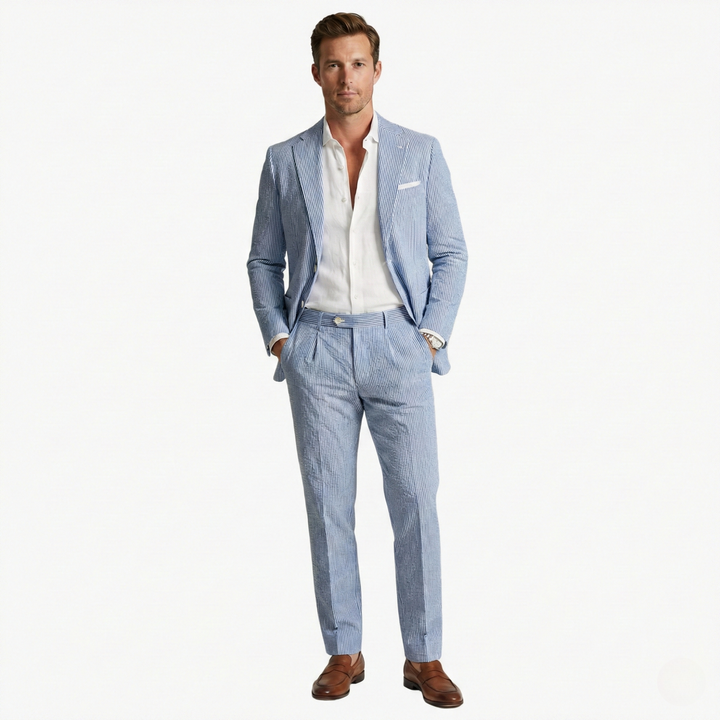 Męski garnitur w paski slim fit w dwóch częściach