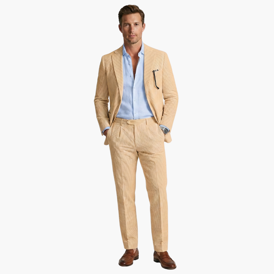 Męski garnitur w paski slim fit w dwóch częściach