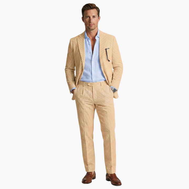 Męski garnitur w paski slim fit w dwóch częściach