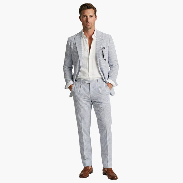 Męski garnitur w paski slim fit w dwóch częściach