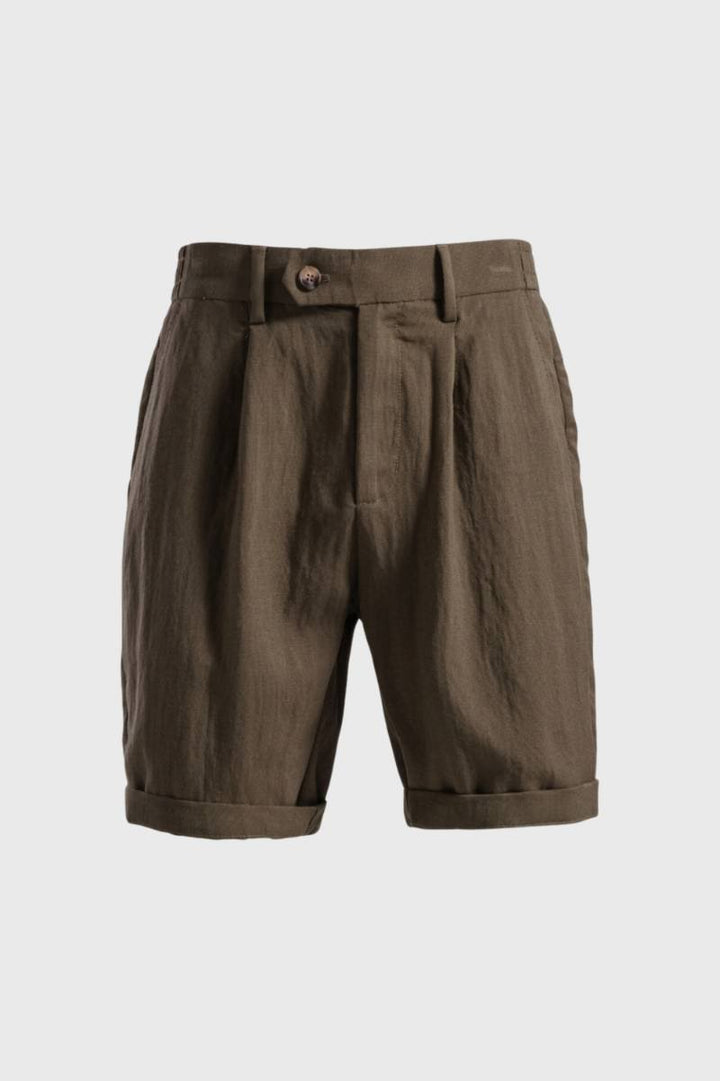 Męskie Spodenki Plisowane Dopasowane z Zawiniętymi Nogawkami w Stylu Smart Casual