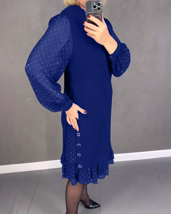 Długa sukienka w kropki z długim rękawem dla kobiet, elegancka, casualowa, do kolan, idealna na co dzień