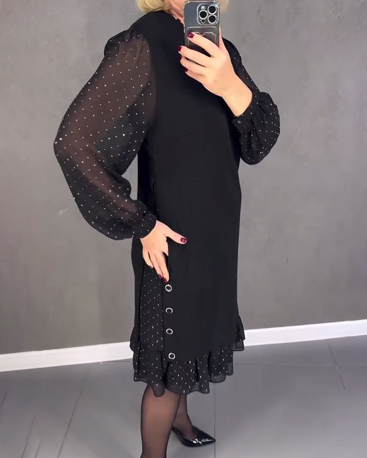 Długa sukienka w kropki z długim rękawem dla kobiet, elegancka, casualowa, do kolan, idealna na co dzień
