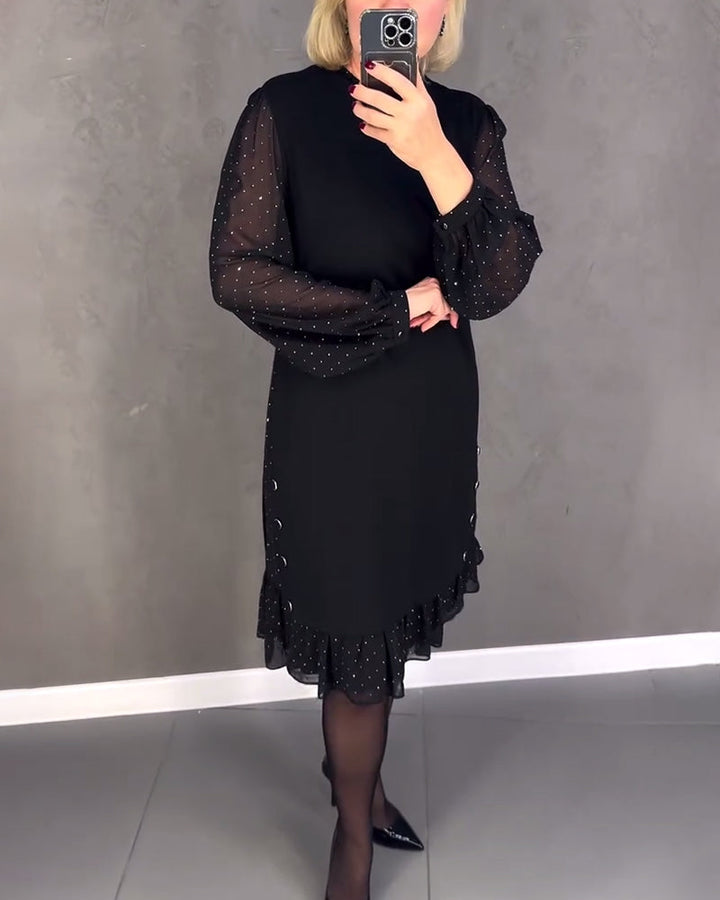 Długa sukienka w kropki z długim rękawem dla kobiet, elegancka, casualowa, do kolan, idealna na co dzień