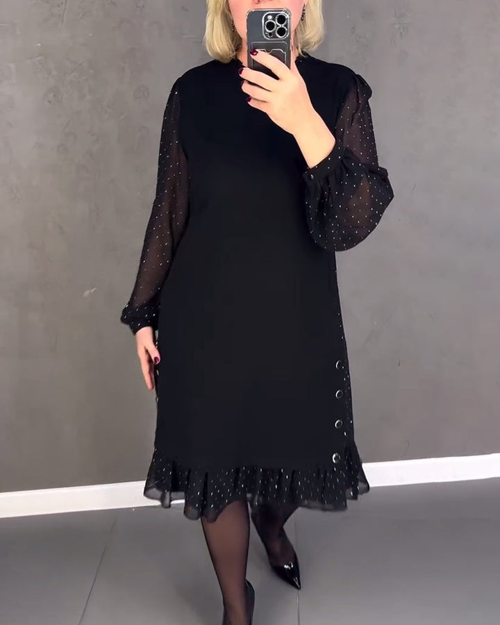 Długa sukienka w kropki z długim rękawem dla kobiet, elegancka, casualowa, do kolan, idealna na co dzień