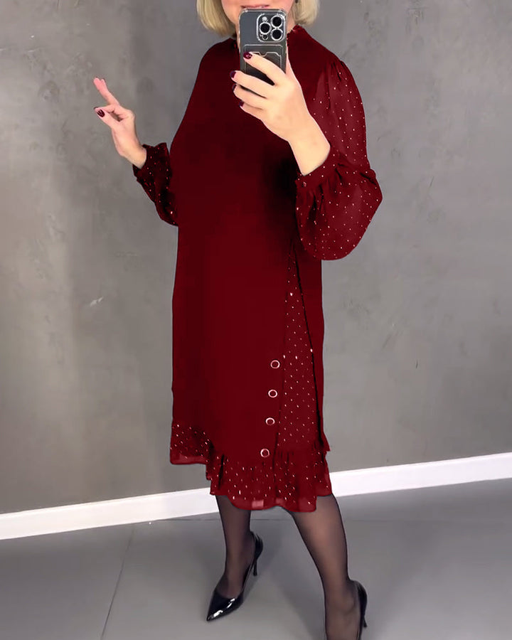 Długa sukienka w kropki z długim rękawem dla kobiet, elegancka, casualowa, do kolan, idealna na co dzień