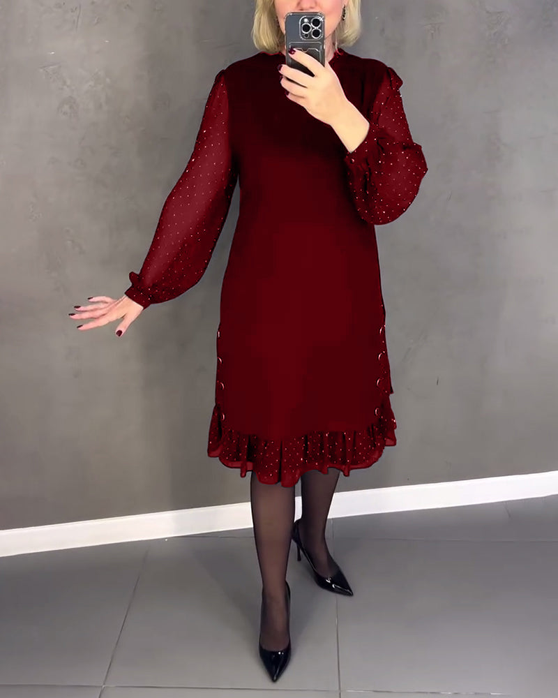 Długa sukienka w kropki z długim rękawem dla kobiet, elegancka, casualowa, do kolan, idealna na co dzień
