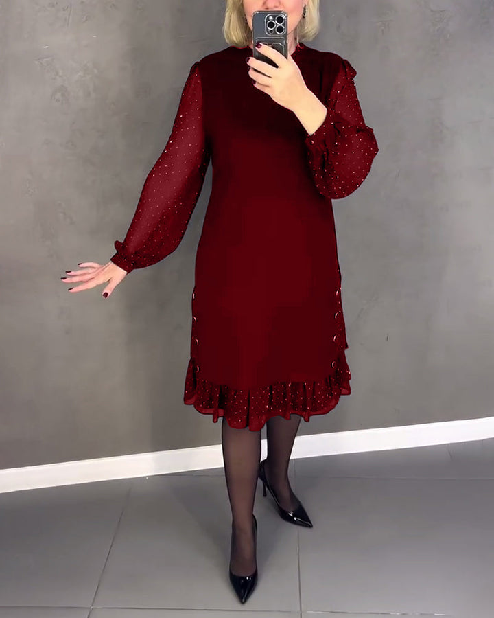 Długa sukienka w kropki z długim rękawem dla kobiet, elegancka, casualowa, do kolan, idealna na co dzień