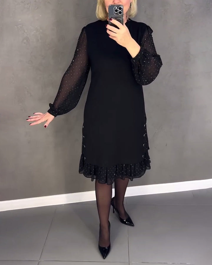Długa sukienka w kropki z długim rękawem dla kobiet, elegancka, casualowa, do kolan, idealna na co dzień