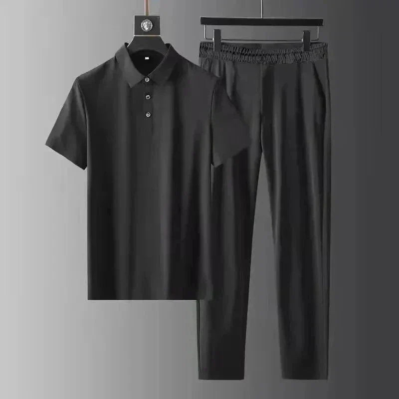 Zestaw Męskiej Koszulki Polo i Spodni – Luźny Smart Casual Outfit na Podróż