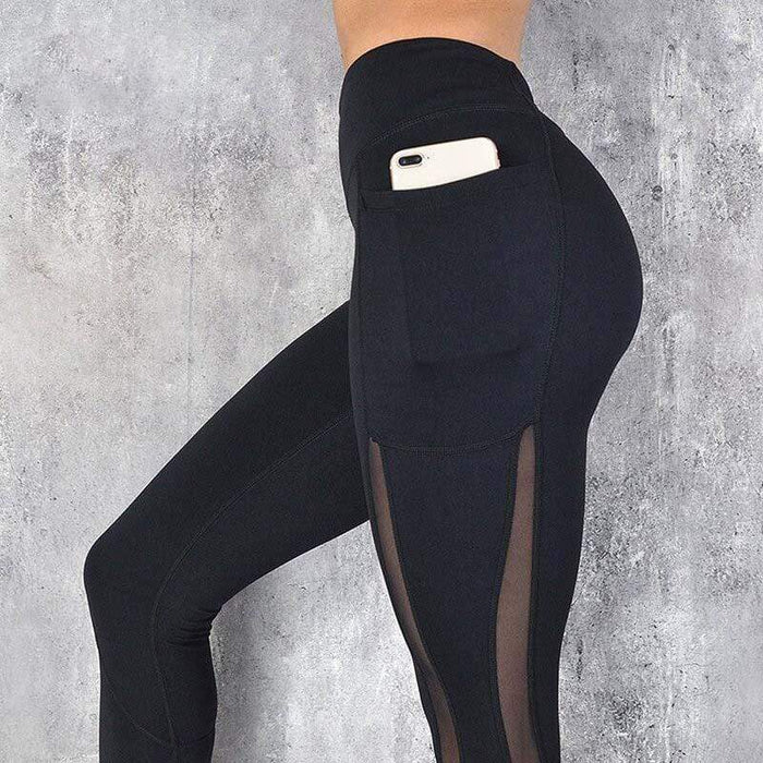 Damskie legginsy kompresyjne z wysokim stanem – Elastyczna odzież sportowa z boczną kieszenią