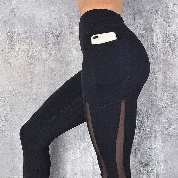 Damskie legginsy kompresyjne z wysokim stanem – Elastyczna odzież sportowa z boczną kieszenią