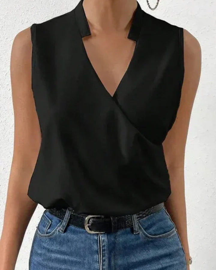 Kobiecą Bluzka z Zawinięciem – Bez Rękawów, Top w Serek na Lato i Smart Casual